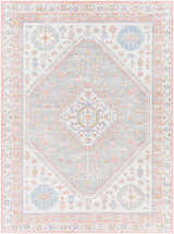 Close-up of Maha Washable Area Rug. Traditional farmhouse style with bone, driftwood, mocha, and steel colors. Design-Rectangle-537