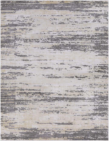 Close-up of the Mikana Beige Tibetan Rug. Features a contemporary charcoal and beige abstract pattern. Design-Rectangle-710103