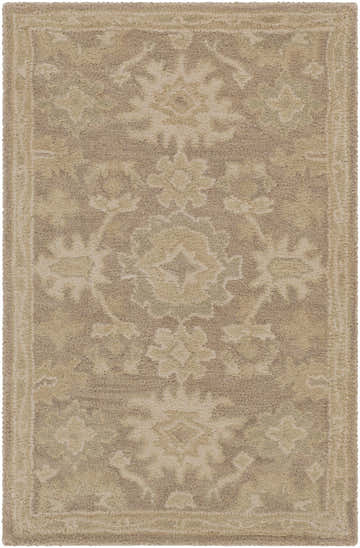 Close-up of the Hazen Hand Tufted Beige 1149 Area Rug, featuring a traditional floral pattern in beige, brown, and sage. Design-Rectangle-23