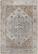 Close-up of the Minal Luxe Thick Area Rug, featuring a traditional diamond pattern in dark gray, medium gray, and beige. Design-Rectangle-537