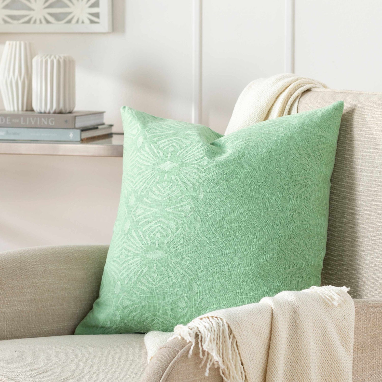 Montour Light Green Geometric Pattern Throw Pillow - Clearance