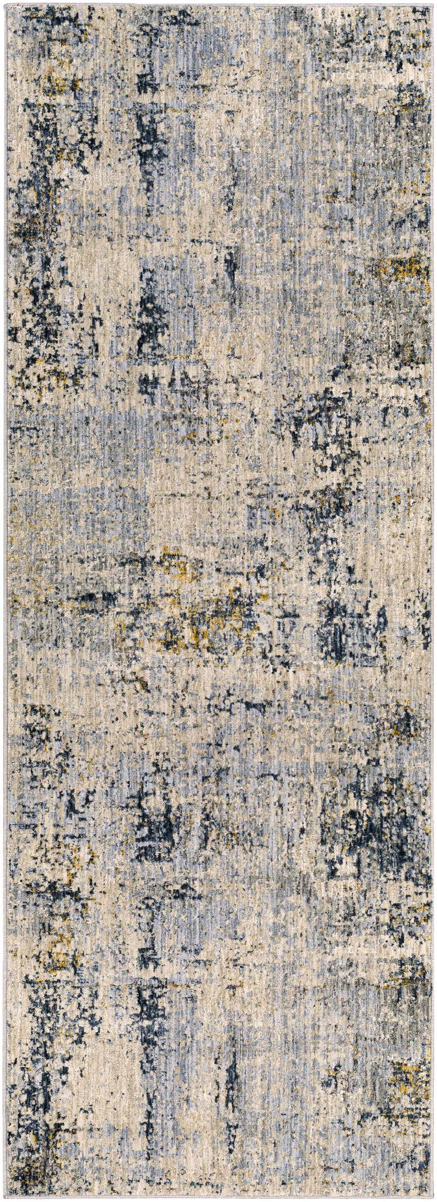 Close-up of the Montreat Luxe Rug showing its contemporary cream, gray, and mustard abstract design. Design-Runner-2773