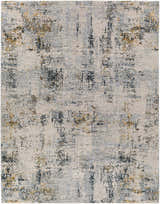 Close-up of the Montreat Luxe Rug featuring a contemporary abstract design in cream, gray, and mustard tones. Design-Rectangle-710103