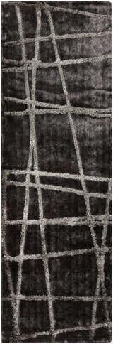 Close-up of the hand-woven Monango Carpet in charcoal and medium gray. Contemporary style with a textured geometric pattern. Design-Runner-268
