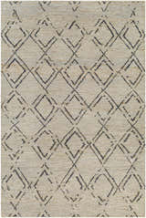 Close-up of Monkstown Jute Carpet. Hand-woven, rectangular rug with black diamond pattern on light gray jute texture. Design-Rectangle-69
