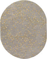 Oval Elsu Mustard Wool Area Rug close-up. Gray rug with mustard and taupe floral branch pattern. Design-Oval-810