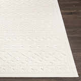 Close-up of the cream Maribyrnong 3D Outdoor Area Rug showing its geometric, raised pattern and soft texture. Front