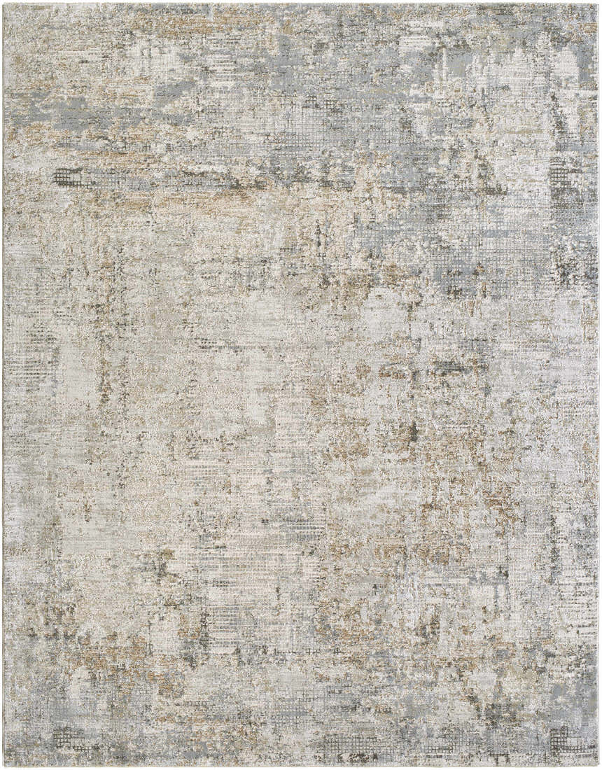 Close-up of the Marli Thick Luxe Area Rug with a distressed pattern in cream, light gray, and light brown hues. Design-Rectangle-710103