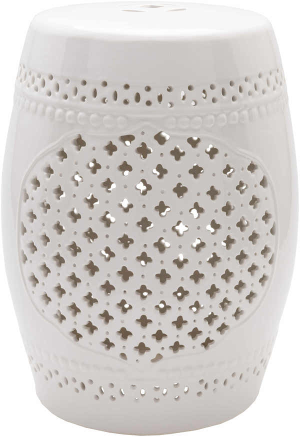 Merida White Patterned Ceramic Outdoor Stool - Clearance