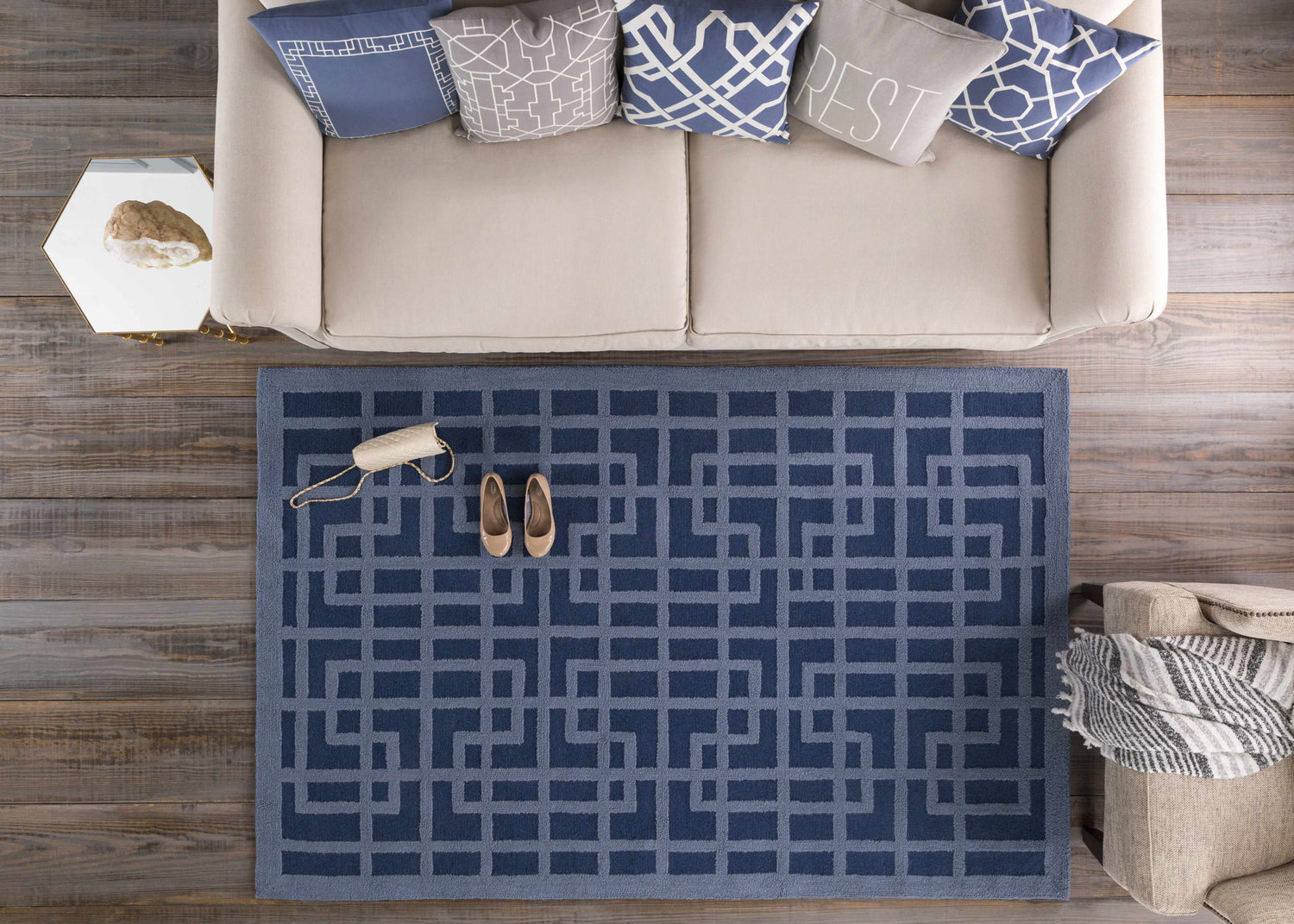 Murdoch Blue Geometric Pattern Throw Pillow - Clearance