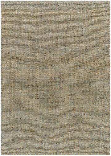 Close-up of the hand-woven Maral Area Rug. Jute rug in cloud gray and medium gray with a subtle textured pattern. Design-Rectangle-576