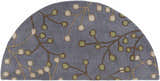 Close-up of the Elsu Brown Beige Wool Rug, hearth shape, with a brown, beige, and green floral vine pattern. Design-Hearth