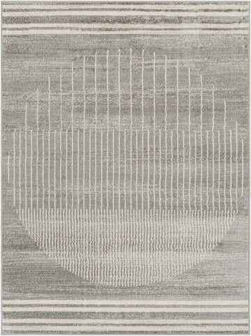 Close-up of the Massachusetts Area Rug. Geometric design in bone, dark gray, and light gray. Contemporary style. Design-Rectangle-537