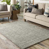 Living room scene with a light beige sofa and the light gray Posof Area Rug on hardwood floors. Roomscene-Rectangle
