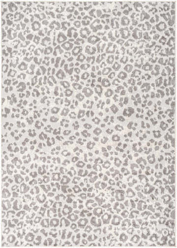 Close-up of the Nagambie Leopard Print Area Rug; gray animal spots on a light gray background. Design-Rectangle-57