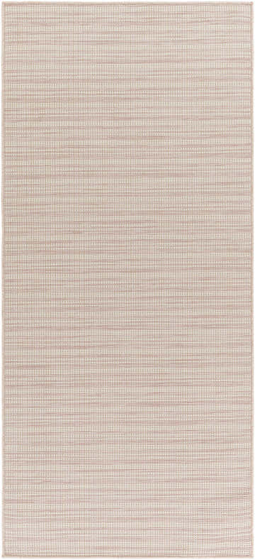 Close-up of the Greg Pink Area Rug showing its subtle grid pattern and soft cloud gray and lambswool colors. Design-Runner-36