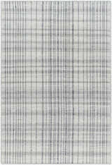 Close-up of the hand woven Nissa Blue Gray Checkered Area Rug, a wool rug with a farmhouse style checkered pattern. Design-Rectangle-576
