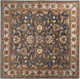Detailed floral pattern on the Cherryfield 1004 hand-tufted wool area rug. Beige, burnt orange, and slate blue hues. Design-Square-8