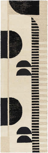 Close-up of the Brooklyn Modern Hand Tufted Wool Area Rug, featuring a geometric black and cream design. Design-Runner-268