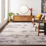 Living room scene with a charcoal and gray Neponsit Area Rug, wood furniture, and modern decor. Roomscene-Rectangle