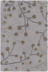 Close-up of the Sage Brown Elsu Area Rug showing its floral design, wool texture, and shades of gray, sage, and brown. Design-Rectangle-23