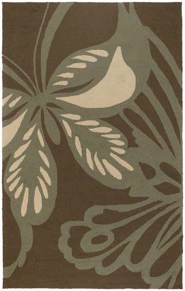 Close-up of the Nordstro 5x8 Area Rug. Hand-hooked rug with a contemporary beige, sage, and brown floral pattern. Design-Rectangle-58