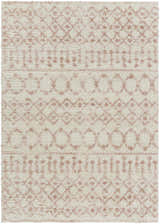 Close-up of the Narrogin Area Rug, a shag rug in cream and blush with a geometric bohemian pattern. Design-Rectangle-5373