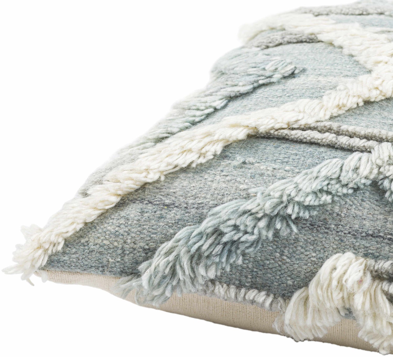 Icelin Ice Blue Fringed Textured Cottage Farmhouse Rayon Accent Pillow - Clearance