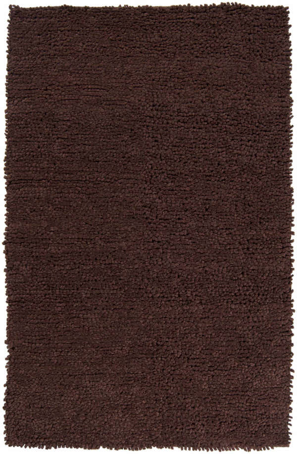 Close-up of the dark brown Okawville Area Carpet. Hand woven wool rug with a nubby texture. Farmhouse style. Design-Rectangle-58