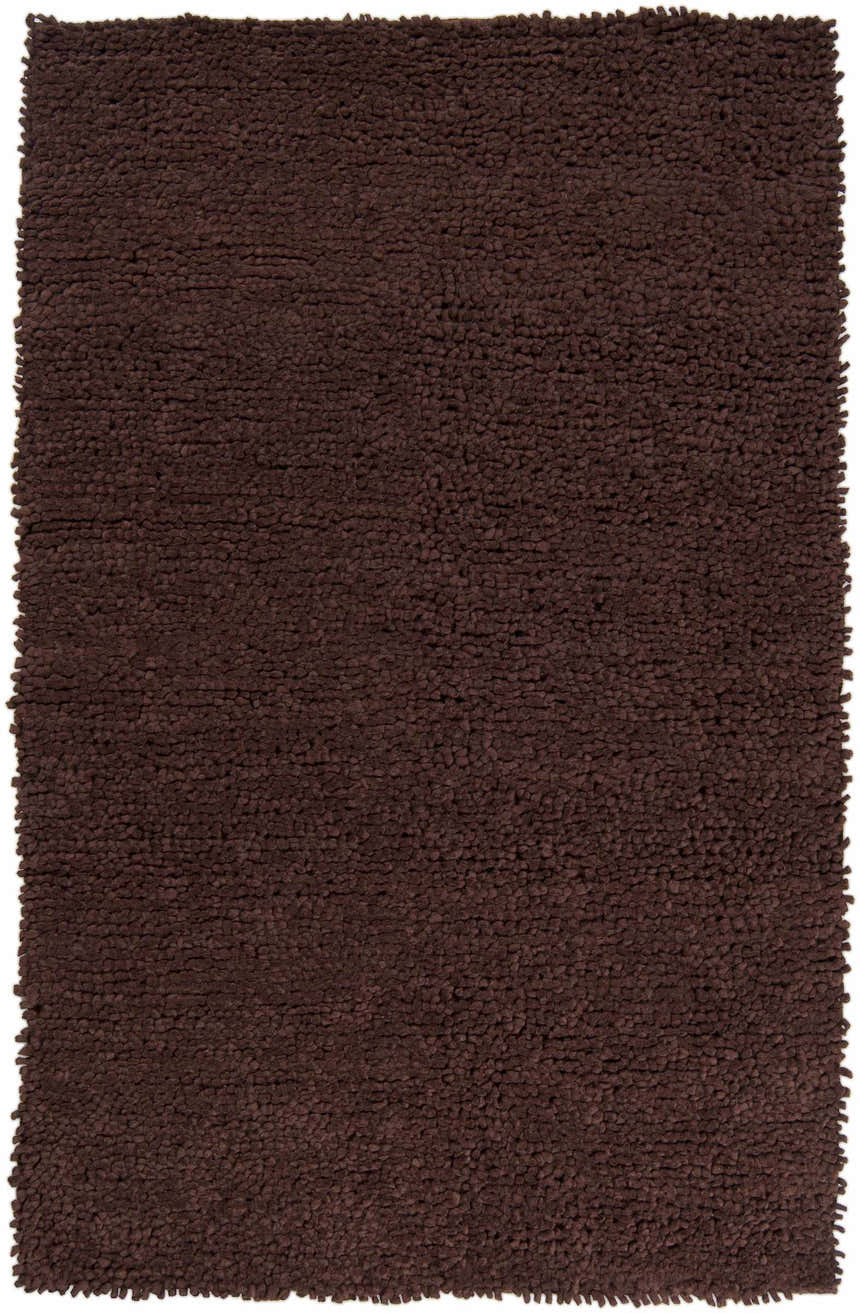 Close-up of the dark brown Okawville Area Carpet. Hand woven wool rug with a nubby texture. Farmhouse style. Design-Rectangle-58