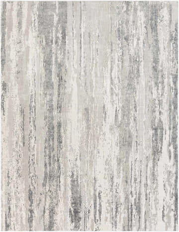 Close up of the Oklaunion Faux Silk Rug. Abstract design in charcoal, gray, light gray, off white, and white gray. Design-Rectangle-710103