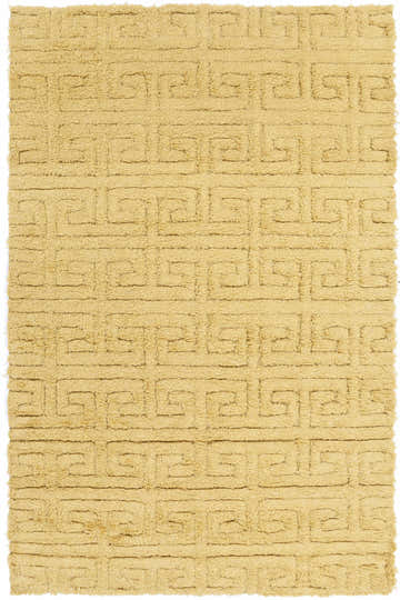 Mustard Omagh Area Rug. Hand-woven wool shag rug with a geometric Greek key pattern. Farmhouse, transitional style. Design-Rectangle-58