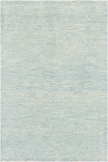 Close-up of the Orcas Hand Tufted Wool-Blend Rug - Ice Blue, showing its striped pattern and soft texture. Design-Rectangle-576
