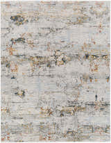 Close-up of the Ottawa Luxe Rug, a machine-woven polyester rug with brick red, cream, and blue abstract Persian-style design. Design-Rectangle-710103
