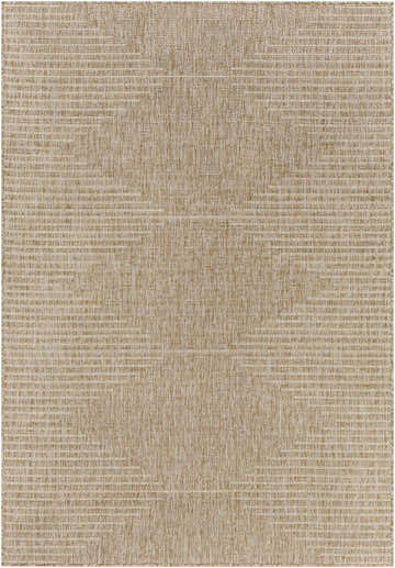 Close-up of the Stephan Dark Beige Outdoor Rug, showing its woven texture and neutral cream and brown tones. Design-Rectangle-5377