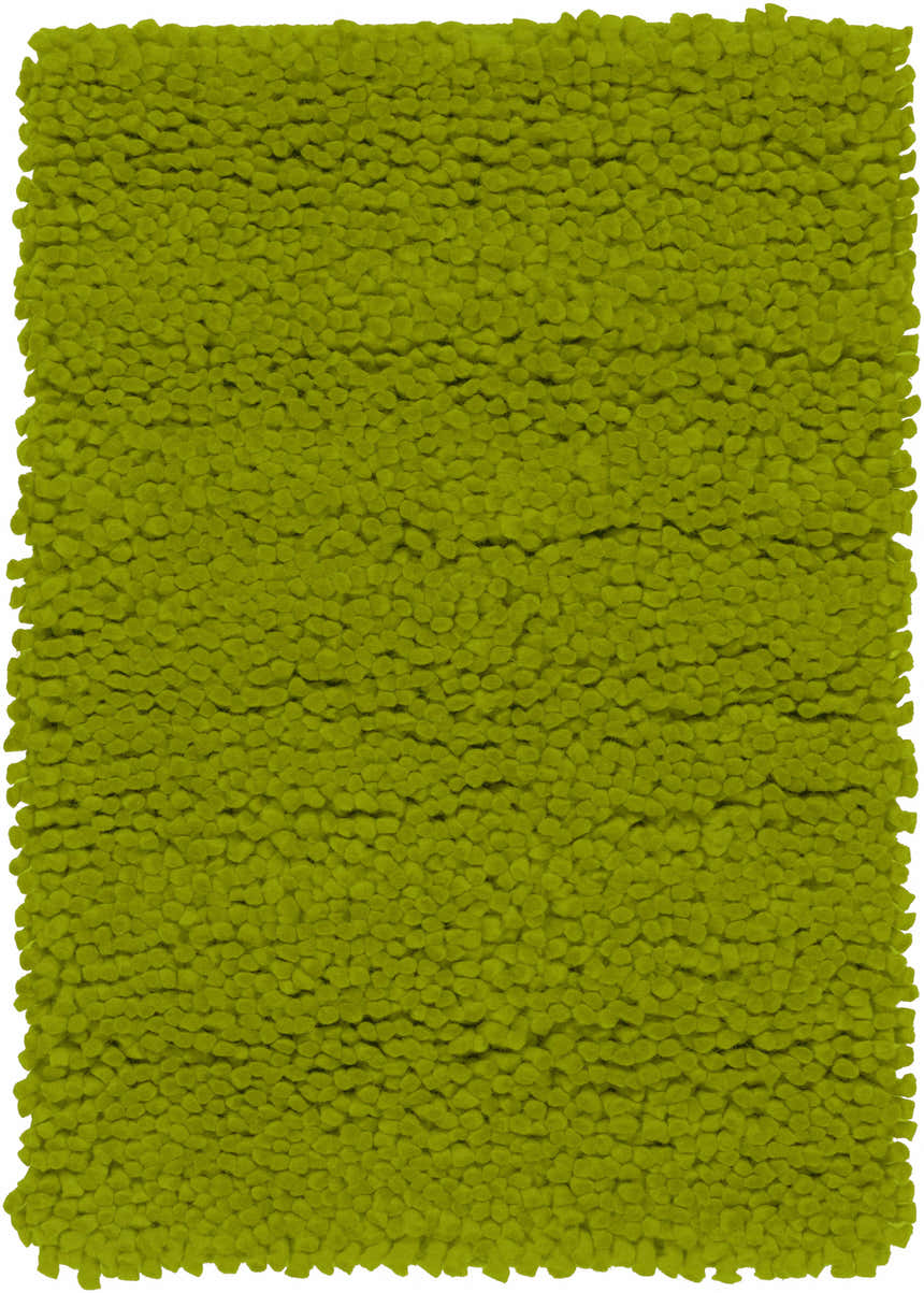 Close-up of the Frederika Solid Olive Green Wool Shag Rug, showing texture and color. Contemporary style. Design-Rectangle-23