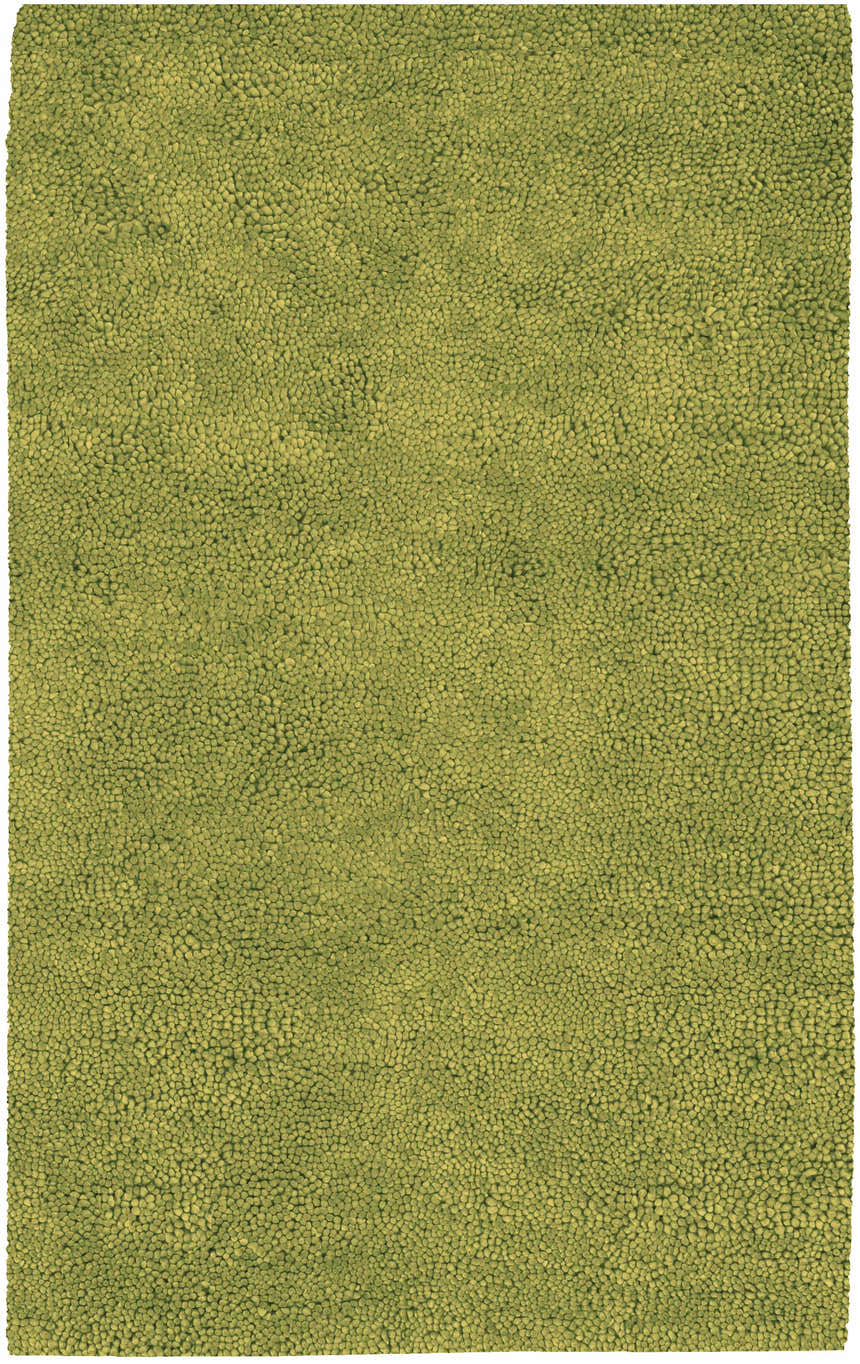 Close-up of Frederika Solid Olive Green Wool Shag Rug showing texture and color. Contemporary style. Design-Rectangle-58