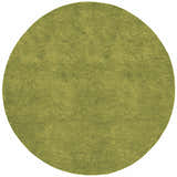 Close-up of the round Frederika Solid Olive Green shag rug, showing the texture of the 100% wool pile. Design-Round-8