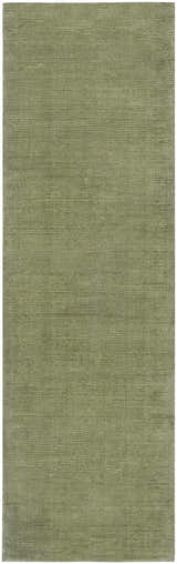 Close-up of the hand loomed Brockton Solid Green Area Rug. Sage green wool rug with subtle striped texture. Design-Runner-268