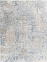 Close-up of the Pialba Thick Luxe Abstract Smokey Rug, featuring a blend of dusty sage, light blue, and taupe colors. Design-Rectangle-710103