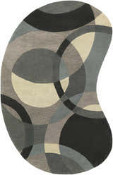 Close-up of a Rilton Gray Wool Carpet featuring a modern geometric pattern in black, charcoal, gray, taupe, and teal. Design-Custom
