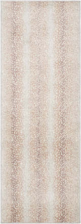 Close-up of Pointblank Tan Leopard Print Rug. Features a neutral gray, ivory, and tan animal print pattern. Design-Runner-2773