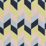 Close-up of Pojoaque Area Carpet. Hand woven wool rug with a contemporary chevron pattern in navy, olive, pink, and pale blue. Swatch