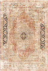Detailed Polomolok Luxe Performance Rug showing traditional oriental design in brick red, cream, burnt orange, and black. Design-Rectangle-575
