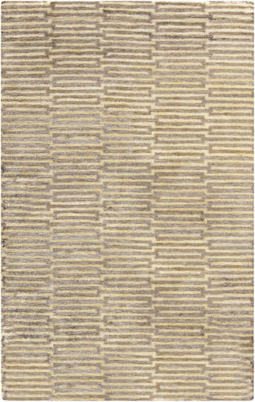 Close-up of Porthma Premium Viscose Area Carpet in camel, charcoal, and gray. Contemporary hand-knotted rug with geometric pattern. Design-Rectangle-58