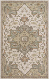 Broomfield Hand Tufted Sage 1143 Area Rug with a traditional beige, sage, and brown floral pattern. 100% wool rug texture. Design-Rectangle-58