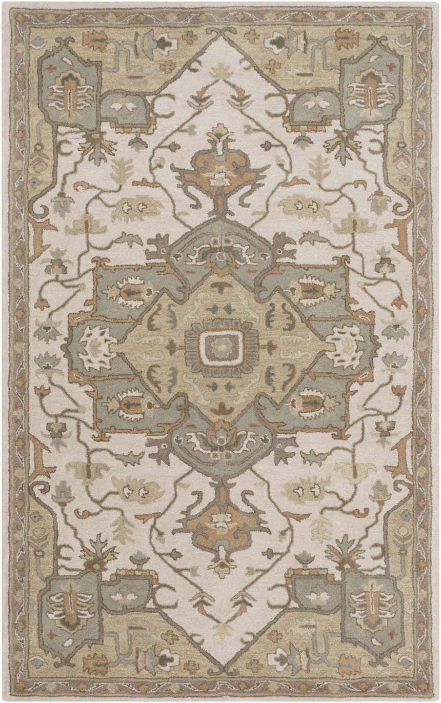 Broomfield Hand Tufted Sage 1143 Area Rug with a traditional beige, sage, and brown floral pattern. 100% wool rug texture. Design-Rectangle-58