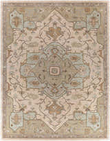Detailed Broomfield Hand Tufted Sage Area Rug with beige, brown, and sage green oriental design. Design-Rectangle-7696