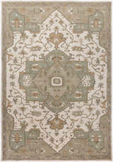 Detailed Broomfield Hand Tufted Sage 1143 Area Rug with beige, tan, brown, and sage green oriental-inspired floral pattern. Design-Rectangle-811