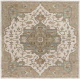 Detailed square Broomfield Hand Tufted Sage 1143 Area Rug with beige, brown, gray, and sage floral pattern. Design-Square-8